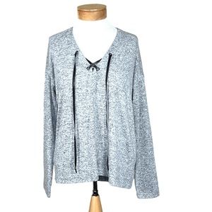 Rails Leigh Melange Grey Oversized Soft Dropped Shoulder Top With Velvet Ties S